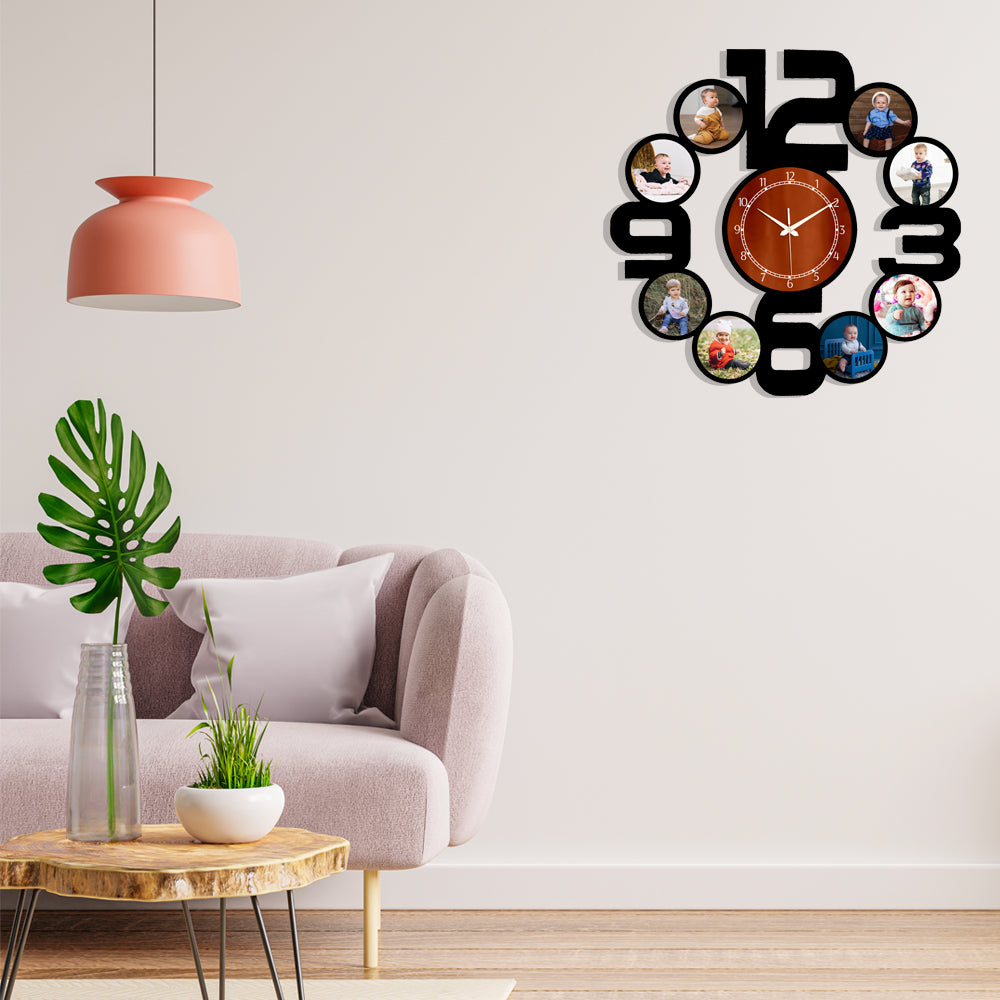 Personalized 8 Photo Wall Clock | Custom Photo Memory Clock | Unique Family & Baby Picture Wall Clock | Birthday & Anniversary Gift