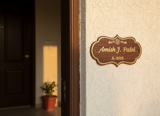 Premium Personalized Wooden Name Plate with Golden Acrylic | Custom House Door Name Board