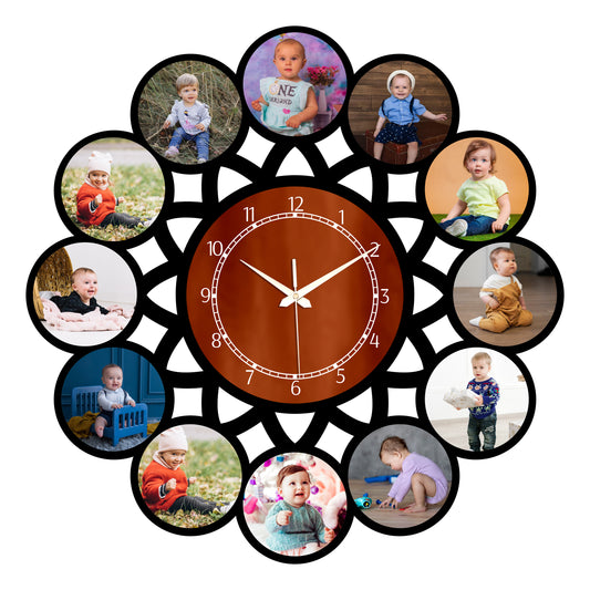 Personalized 13 Photo Wall Clock | Custom Family Photo Clock | Memory Wall Clock | Unique Birthday, Anniversary & Baby Gift