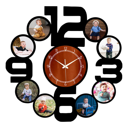 Personalized 8 Photo Wall Clock | Custom Photo Memory Clock | Unique Family & Baby Picture Wall Clock | Birthday & Anniversary Gift