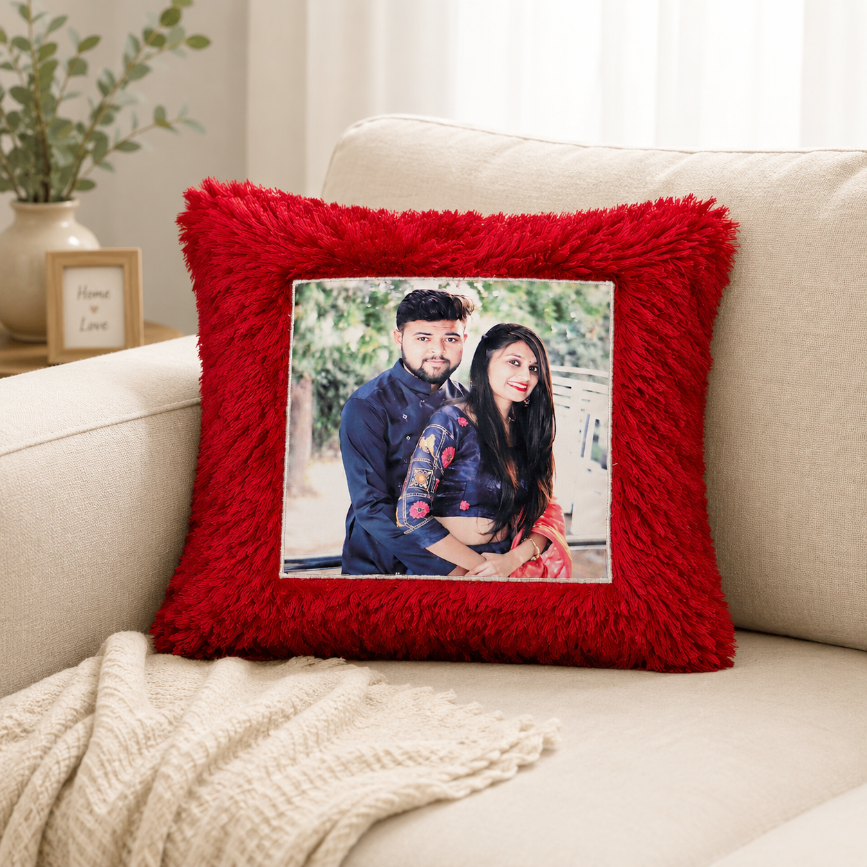 Photo Printed Red Square Pillow