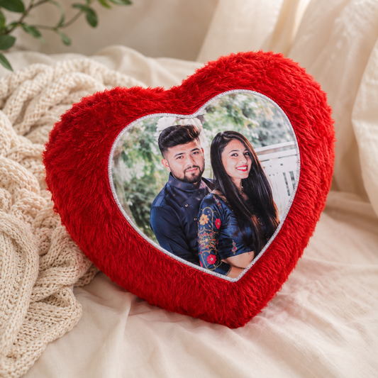 Photo Printed Red Heart Fur Pillow