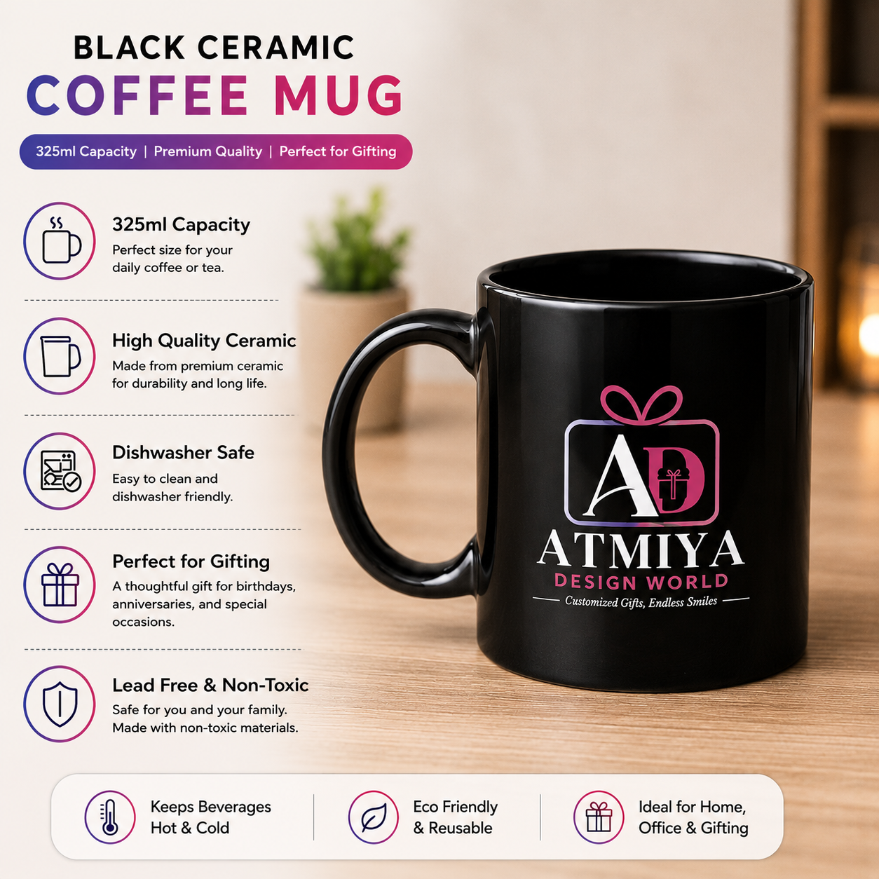 Black Ceramic Coffee Mug 325 Ml