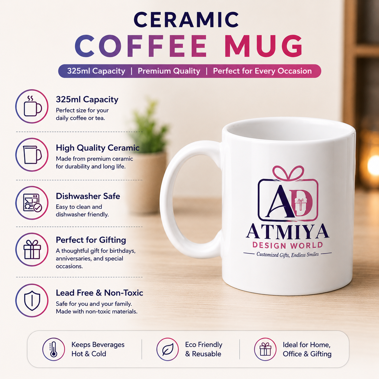 White Ceramic Coffee Mug-325ml