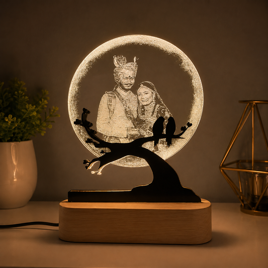 Acrylic Personalized Photo LED Lamp – Custom Engraved Wooden Base