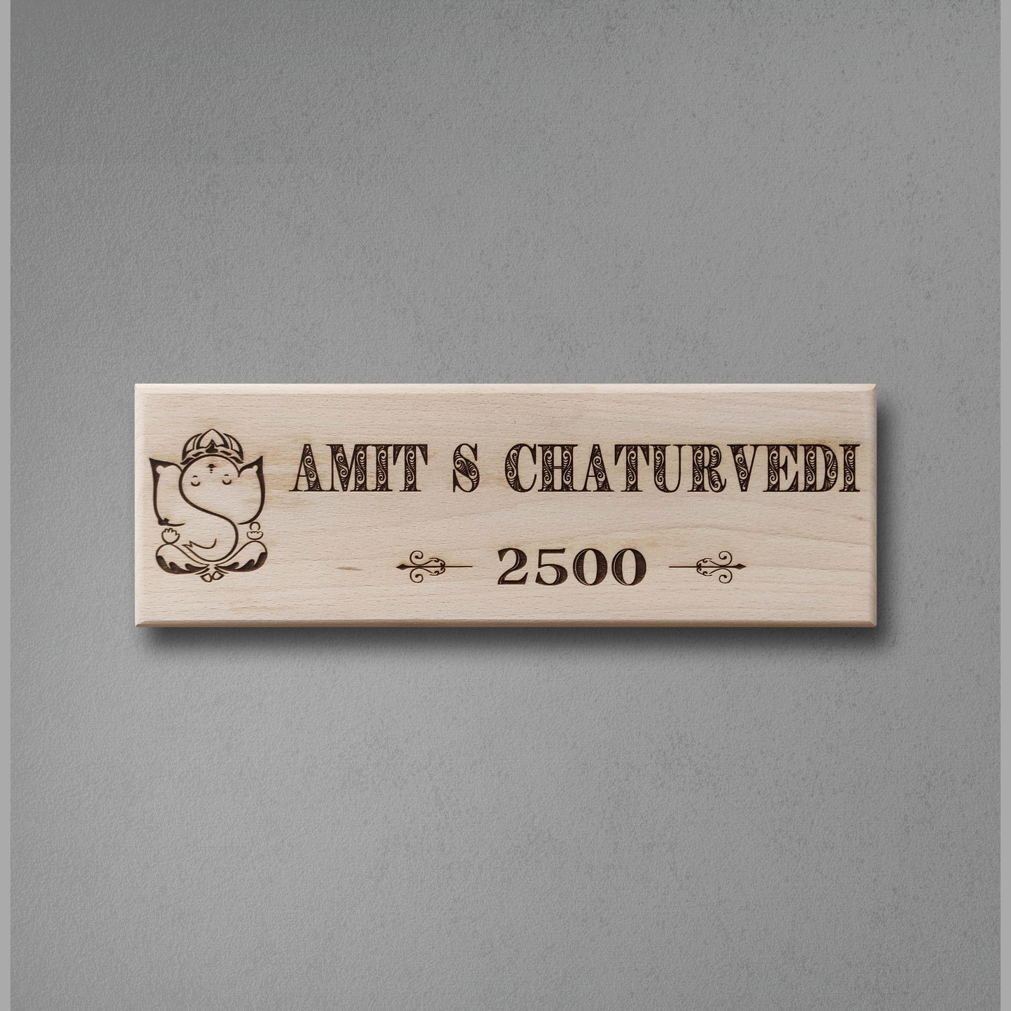Personalized Engraved Wooden Name Plate with Lord Ganesha | Custom House & Office Door Name Board