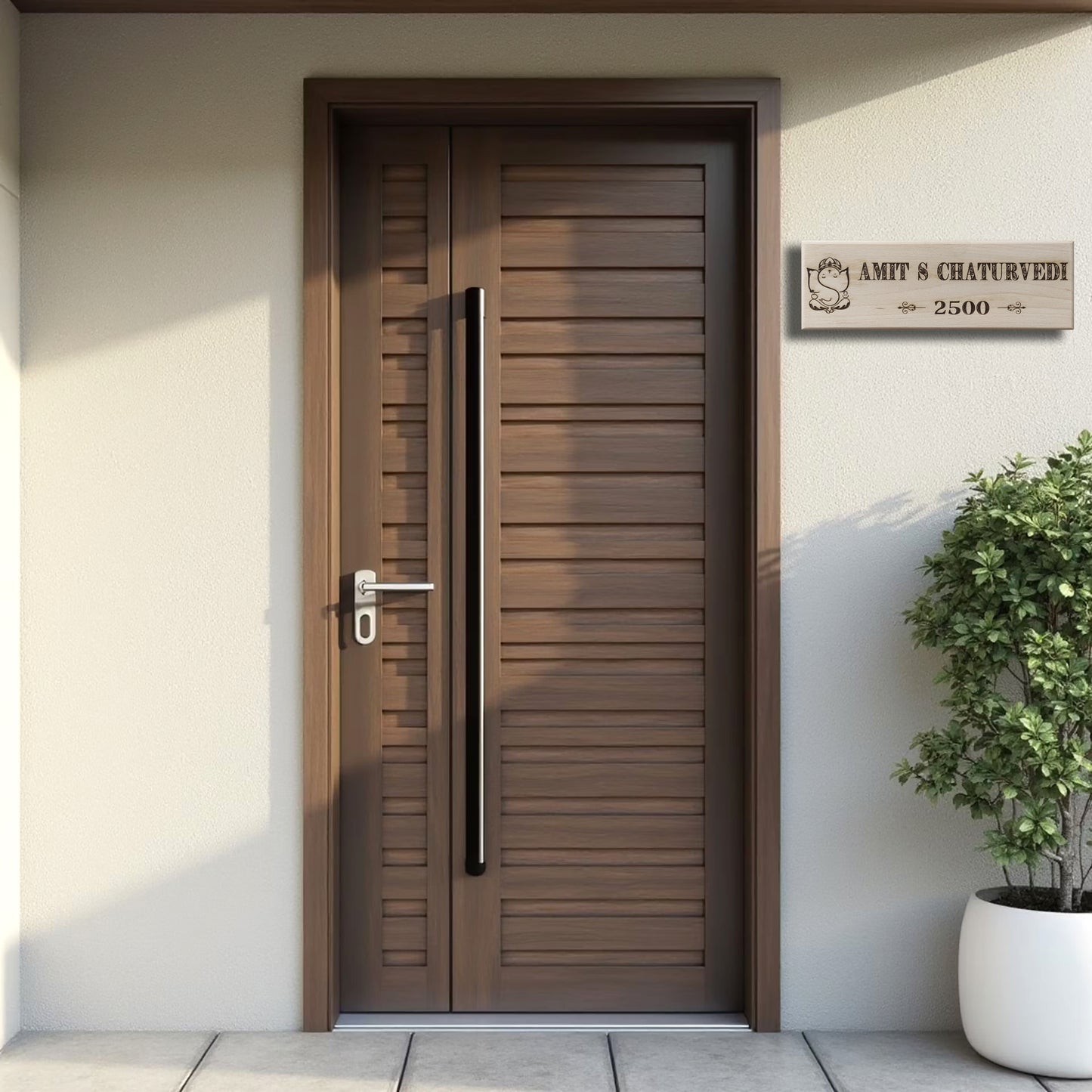 Personalized Engraved Wooden Name Plate with Lord Ganesha | Custom House & Office Door Name Board