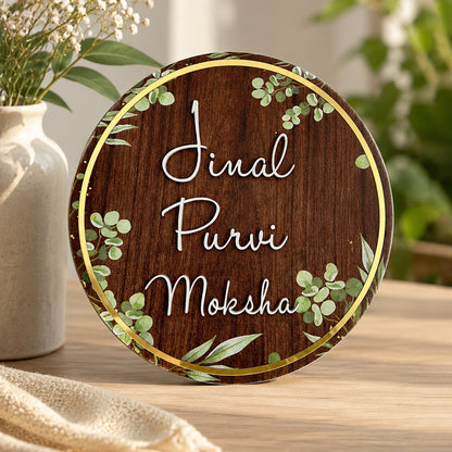 Personalized UV Printed Wooden Acrylic Name Plate | Premium Round Custom Door Name Plate for Home
