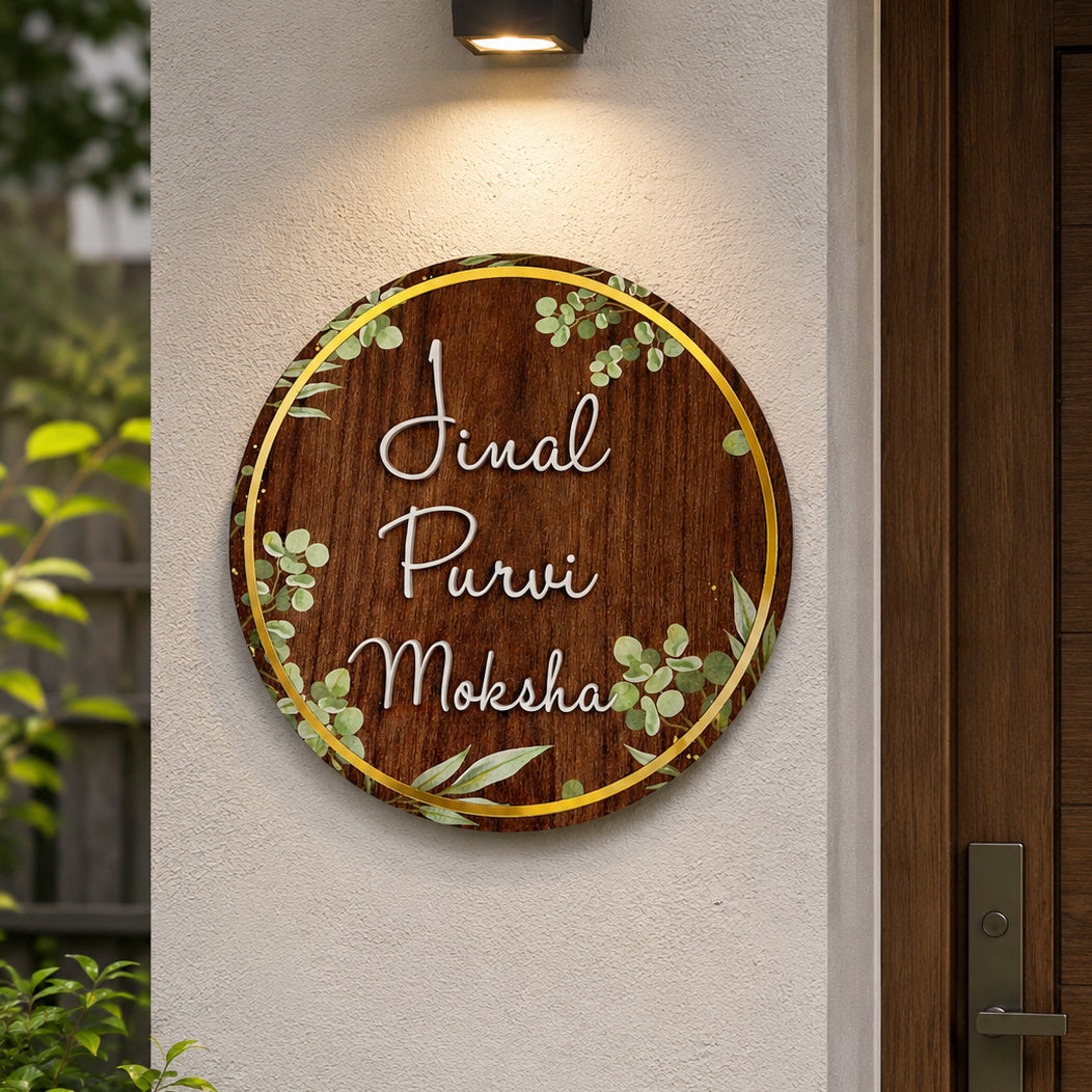 Personalized UV Printed Wooden Acrylic Name Plate | Premium Round Custom Door Name Plate for Home
