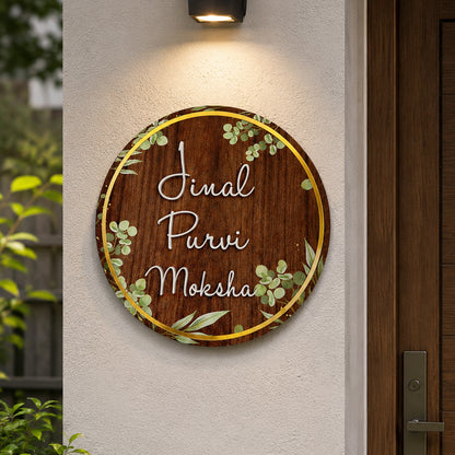 Personalized UV Printed Wooden Acrylic Name Plate | Premium Round Custom Door Name Plate for Home